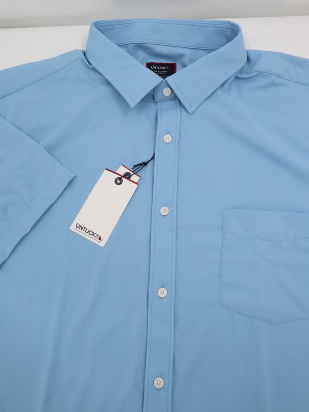NWT UNTUCKit Shirt Men's 3XL Gironde Short Sleeve Relaxed Fit stretch nylon Blue